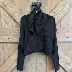 Black Women's Cropped Sweater with Shawl Collar